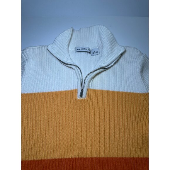 Liz Claiborne Women’s Quarter Zip Sweater Colorblock High Neck Cotton L Stretch - Picture 2 of 6
